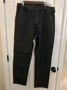 American Eagle Black Coated Skinny Jeans Stretch High Rise Size 14 Long
